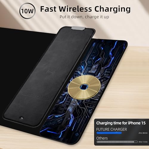 Gaming Mouse Pad, Wireless Charging Mouse Pad Gaming, 31.5"x11.8" Large Desk Mat for Laptop/Computer/Keyboard, Waterproof Smooth Surface, Non-Slip Base, Black - color: Black
