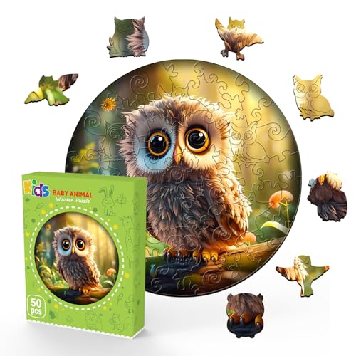 Wooden Puzzles for Kids Ages 6-8 - 50 Pieces Cute Owl Puzzle - Unique Animal Shaped Puzzles Ages 5-8 - Birthday Gift for Kids(11.4x11.4in) - color: Cute Owl