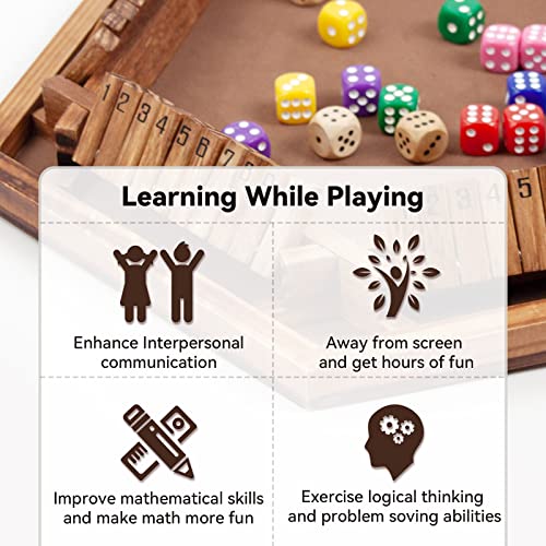 WOOD CITY Shut The Box Game Wooden for 6 Players, Close The Box Math Game for Kids Adults with 16 Dice, 6 Way Tabletop Quick Board Game for Family Friends 3+ Years Old in Classroom, Party or Pub - style: 6 Players
