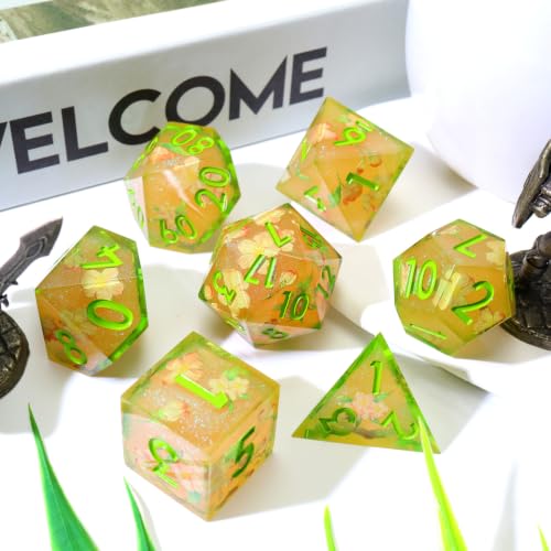 XENOLUX Resin DND Dice Set for Dungeons and Dragons - Polyhedral Floral RPG Dice for Tabletop Board Games(L18) - color: L18