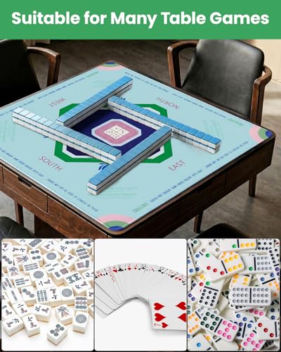 Mahjong Mat for Table, 32.4×32.4 Non-Slip Rubber Mahjong Mats with 2026 Mahjong Card, Neoprene Mah Jong Mat with Carrying Bag for Poker, Board Games,Dominoes,Cards & Tile Games - color: Sku Bule Green