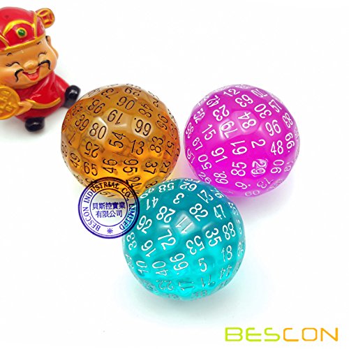 Bescon Translucent Polyhedral Dice 100 Sides, Transparent D100 die, 100 Sided Cube, D100 Game Dice,100-Sided Cube of Purple - color: Translucent Purple
