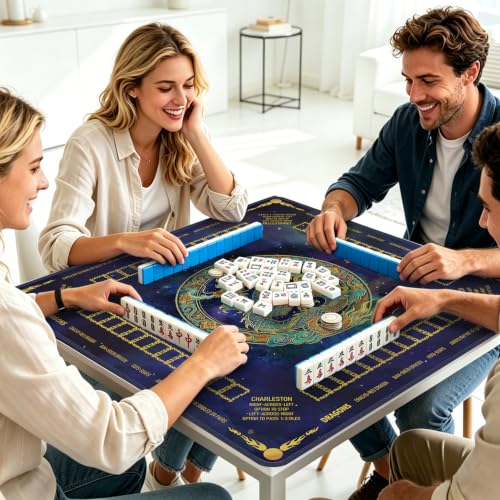 Mahjong Mat for Table with Rules, 31.5" x 31.5" Noise Reduction Non Slip Waterproof Mah Jong Table Mat with Carrying Bag, Suitable for Mahjong, Poker, Board Games, Dominoes, and Card Games - color: Dragon