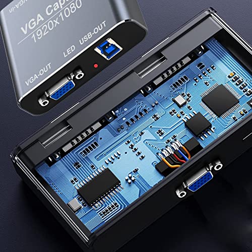 VGA Capture Card, VGA to USB Capture Device with VGA Loopout, Mic Input Support HD 720P Video for Gaming, Streaming, Teaching, Video Conference, Live Broadcasting - color: Grey
