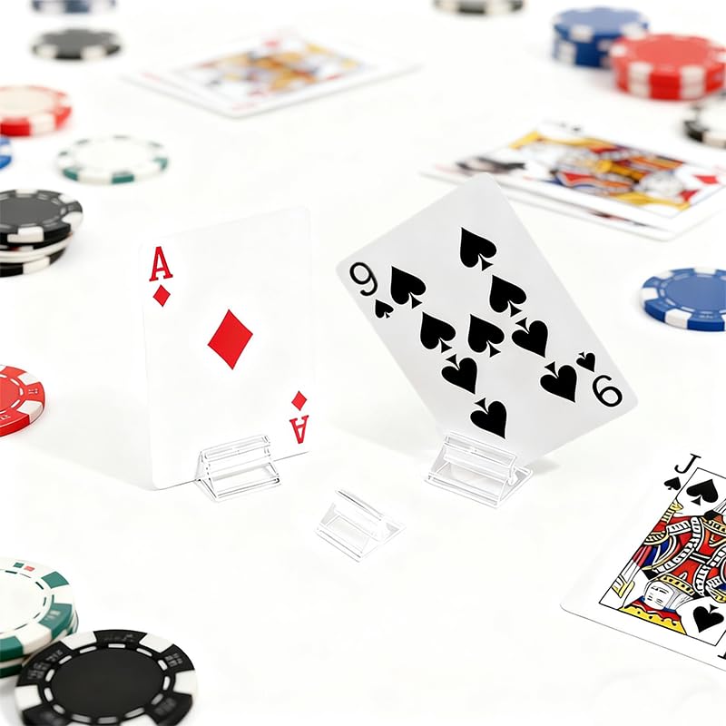 50 Pcs Clear Card Stands, Triangular Display Holders for Game Cards, Photos, Menus, Table Number Signs - Transparent Acrylic Card Holders for Board Games & Decor