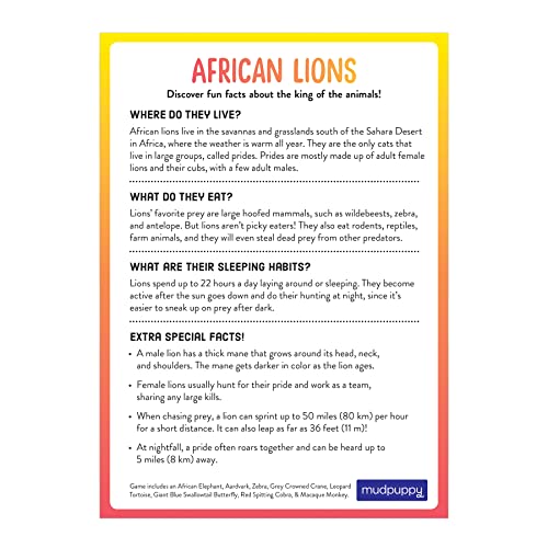 Lion's Safari Search Cooperative Game from Mudpuppy - Memory Matching Game with 1 Game Board, 1 Lion Mat, 1 Sun Token, 20 Grass Shaped Tiles & Fun Facts, Perfect for Family Game Night, 3+ - color: Lion Safari