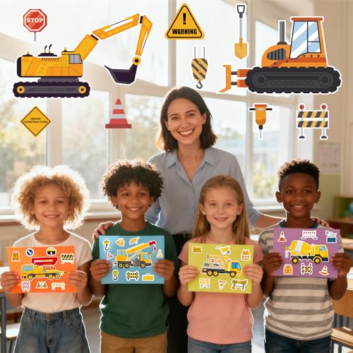 42 Sheets Create Construction Vehicles of Dreams Stickers, Make Your Own Sticker for Boys and Girls, Travel Sticker Books, Party Favors, Birthday, School and Activities Gifts for Kids Ages 3+ - style: Engineering