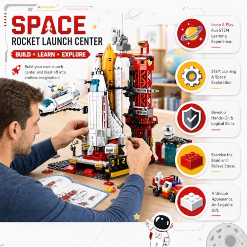 Space Shuttle Launch Pad Building Blocks Set, 1059 PCS Space Exploration Set with Rover, Radar Station, Collectible Model for Space Enthusiasts - style: Space Shuttle Launch Pad