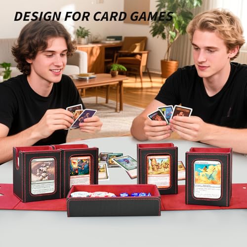Commander Deck Box for MTG, Trading Card Storage Box Holds 400+ Double-Sleeved Cards, 5 IN 1 Removable Card Case with Dice Tray, Display Window with Magnetic Card Holders for TCG/CCG (Black Red) - color: 5-IN-1-Black Red