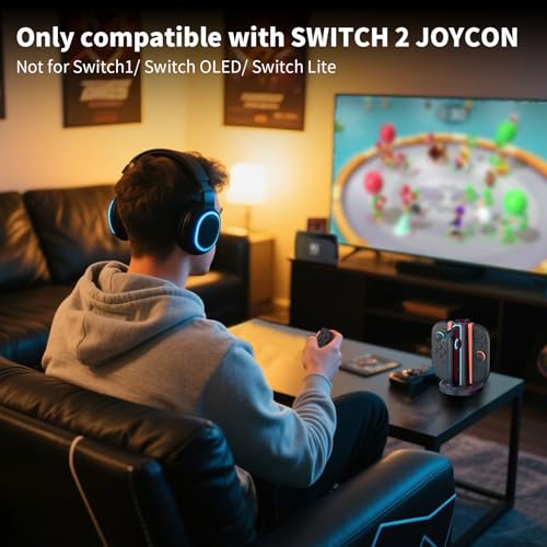 AceGamer 4-In-1 Charging Dock for Nintendo Switch 2 Joy-Con in Any Direction, 4-Port Magnetic Charging Station, Vertical Fast Charging Stand with LED Indication and USB Type-C Charger Cable, Black