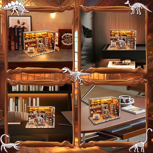 3D Wooden Puzzles for Adults, DIY Miniature Dollhouse, Book Nook Kit, Built-in LED Model Kit Hobby Gifts for Adults Teens Home Decor, Ideal Gift for Teenager and Men (Dinosaur Museum) - style: Dinosaur Museum