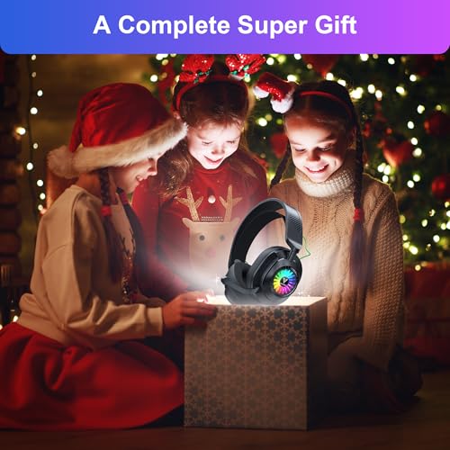 Vakedy Wireless Gaming Headset with Mic for PS5, PS4, PC, Switch, Mac, 2.4GHz & BT Gaming Headphones, 50H Battery, 24ms Low Latency for Fortnite & Call of Duty/FPS Gamers, RGB Lights, Black | 2.4GHz & BT Gaming Headphones, 50H Battery and Noise Canceling