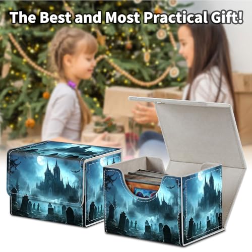 Stylish MTG Deck Box for 110+ Cards, Magnetic Commander Deck Case with Bonus Game Card Pouch, Durable Storage for TCG and Sleeved Magic Cards, Gothic Cemetery - color: Gothic Cemetery