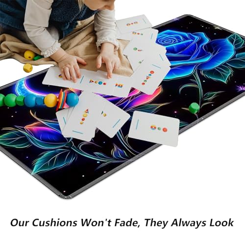 Blue Roses with Moon and Stars for MTG & TCG Playmat Mouse Pad,BFDHGQZC 24" x 14" Game Mat for MTG/RPG/CCG Trading Card Game Playmats Table Mat Perfect for Card Games Video Games Computer Office - color: Blue Roses With Moon and Stars