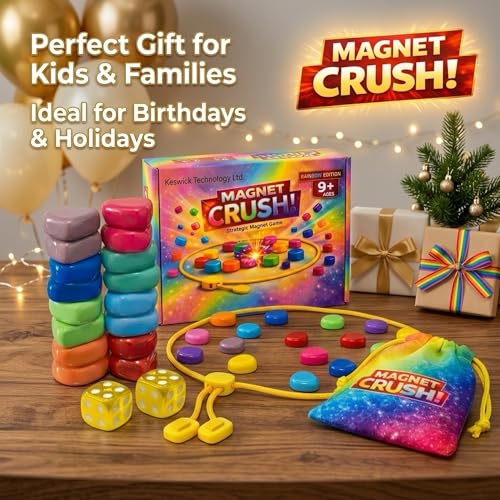 Magnet Crush Magnetic Strategy Board Game (Rainbow) for Kids & Adults, Fun Tabletop Magnet Placement Game, STEM Educational Toy, Family Party Game, Travel Game, Puzzle Brain Teaser, Gift for Ages 9+