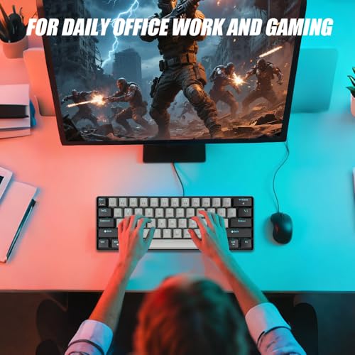 abucow 60% Mechanical Gaming Keyboard Blue Switch Wired Compact Keyboard Anti-Ghosting No-Conflict 61 Swappable keycaps Ergonomic Design for Windows/Mac (Gray-Black) - color: Black-Gray