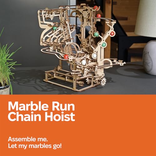 UGEARS Marble Run Chain Hoist 3D Wooden Puzzles for Adults - Wooden Model Kits for Adult Models for Adults to Build Mechanical Engineering Kit Brain Teaser, Hobby Set - color: Marble Run Chain Hoist