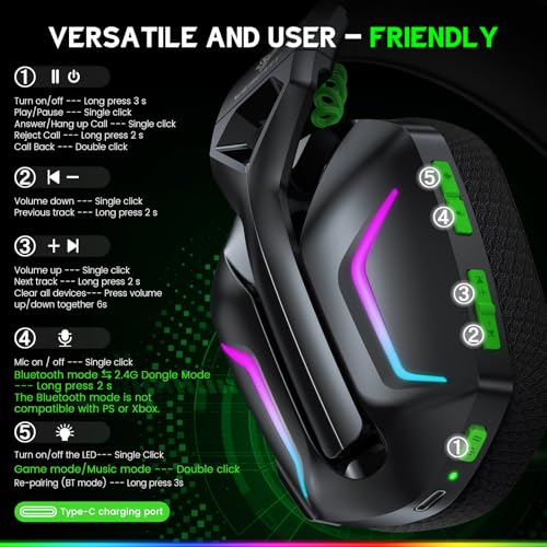 WESEARY Wireless Gaming Headset for Xbox Series X|S, 2.4GHz Ultra-Low Latency Headset with Noise Cancelling Mic for PC, PS5, PS4, Switch, Mac, 3D Surround Sound, Bluetooth 5.4, 50H Battery - color: Raven Black