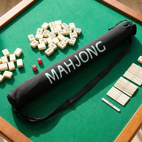 34 Inch Long Mahjong Mat Bag Cute Double Strapped Canvas Drawstring Mahjong Holder Lightweight Outdoor Carrying Bag for Board Games Travel Storage-Mat Not Include(Black,1 Pc) - color: Black, style: Soild