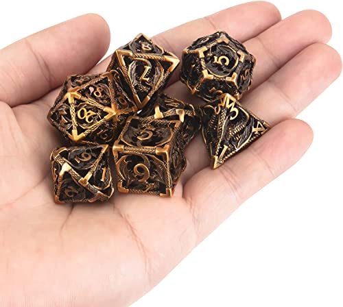 DND Dice,Hollow D&D Metal Dice,Dungeons and Dragons Dice Set with Gift Box,7 PCs Steampunk Polyhedral Dice Games Set for RPG,MTG,Pathfinder,(Dragon Ancient Golden) - color: Dragon Ancient Golden
