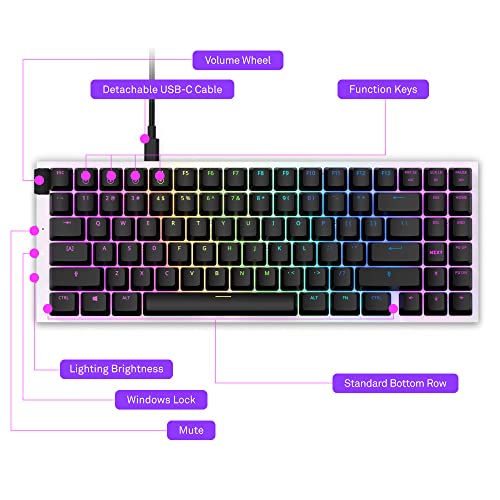 NZXT Function MiniTKL Wired Mechanical Gaming Keyboard - Mechanical Switches - Aluminum Top Plate - Low Profil Keycaps - RGB - Hot-Swappable - White - color: White, size: Mini Tenkeyless, style: Function