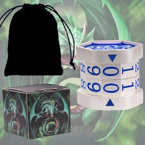 Metal MTG Life Counter Wheel Metal Magic Life Counter MTG Health Tracker MTGs Foundations with Dragon Symbol for Board Games, Cards Games, TTRPGs, Compatible with MTGs(Pearl Silver_Blue) - color: Silverblue