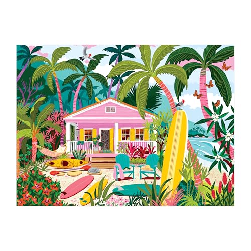 Galison - Surfside Bungalow 1000 Piece Jigsaw Puzzle for Adults | Illustration by Julia Cornelius, Beach, Costal, Ocean, Summer, Challenging, Recycled Paper, No Dust, Finished Size 27" x 20"