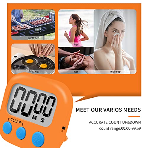 6 Pack Small Digital Kitchen Timer Magnetic Back and ON/Off Switch,Minute Second Count Up Countdown (Orange) - color: Orange