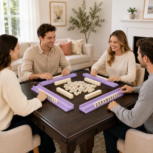 5Pcs Mahjong Racks with Pushers Wooden American Mahjong Tile Pushers and Racks Set with Mah Jong Rack Drawstring Bag Mah Jong Accessories for Players Gifts Home Game Night Party Supplies (Lilac) - color: Lilac