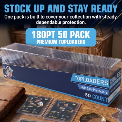 Premium Seamless 20PT - 360PT Thick Top Loaders for Cards | Top Loader Card Holder, Baseball Card Sleeves Hard Plastic, Hard Trading Cards Sleeves, TCG Sports Sleeve Hards, Toploader Clear Plastic. - style: 180PT - 50 Count