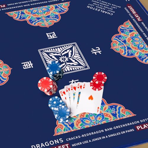 Mahjong Mat 32.4” x 32.4”, 3mm Thick Non-Slip Rubber Back Mahjong Table Mat, Noise Reduction Waterproof Mahjong Game Mat for Table, Mahjong Tile Mat for Cards, Dominoes & Board Games (Blue2) - color: Blue2