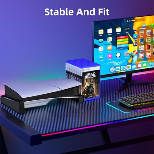 ZYTHRONE Horizontal Stand Compatible with PS5 Slim & Pro Console, Base Stand for PlayStation 5 Slim/Pro Disc & Digital Editions, Hold 12 Pcs Game Disc (Not for PlayStation 5 2020), Black - color: Black