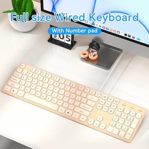Wired USB Keyboard, Comfortable Quiet Chocolate Keys, Durable Ultra-Slim Computer Keyboard Wired(QWERTY) for PC, Windows 11/10/8/7/XP (Milk Tea, Wired Keyboard for Windows) - color: Milk Tea