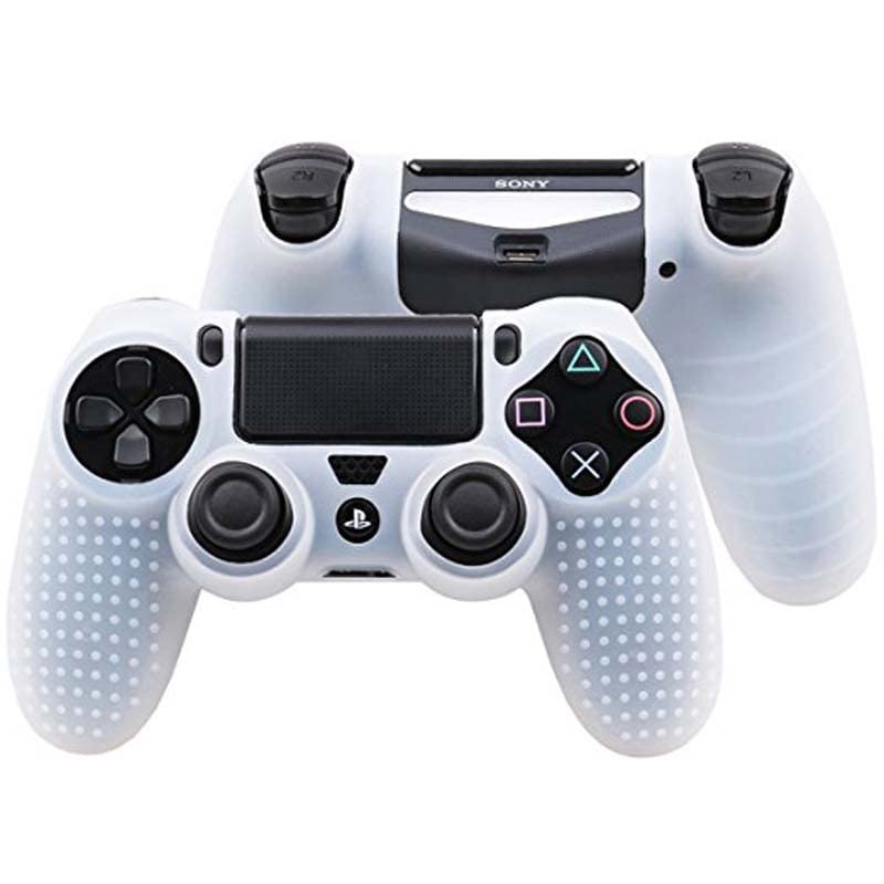 PS4 Controller DualShock4 Skin Grip Anti-Slip Silicone Cover Protector Case for Sony PS4/PS4 Slim/PS4 Pro Controller with 2 Thumb Grips (Transparent White) - color: Transparent White