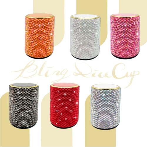 Bling Dice Cup Velvet Felt-Lined Quiet Shaker with Lid Includes 12 Dices Plastic Dice Cup Set for Bar Party Family Yahtzee Farkle Classic Dice Games (Red) - color: Red