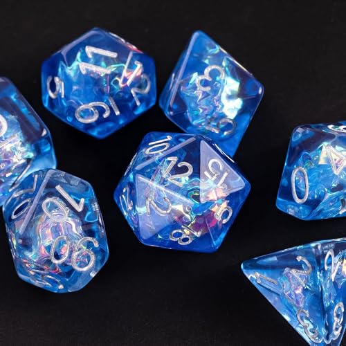 UDIXI DND Dice Set, Resin Polyhedral Dice Set Iridescent Inclusion for D&D | Velvet Storage Bag, Blue, DM Gift, for Dungeons and Dragons Role Playing Games Board Games - color: Blue