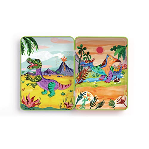 Mudpuppy Dino Mix-Up – Magnetic Build-It Travel Friendly Game with Illustrated Prehistoric Background Scenes Including 2 Dino Characters and Over 40 Mix and Match Magnets for Children Ages 4 and Up - style: Dino Mix-Up
