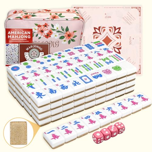American Mahjong Tile Set, 166 Tiles (1.2”), Cute Mini Tiles-Champagne Gold | Mahjong Tile Set with Carrying Bag, Dice, Mat, Portable Travel Complete Game Set for Home Outdoor Enthusiast Gift - color: Champagne Gold