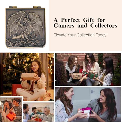 Foldable Spinner Metal DND Dice Set – Compact Elegant Design with D4, D6, D8, D10, D12, D20, D% for TTRPG Gifts - color: Ancient Bronze
