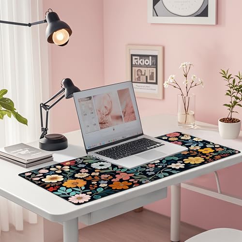 Baziabbo Floral Desk Mat,XXL Extended Big Mouse Pad,Gaming Mousepad with Stitched Edge,Non-Slip Rubber Base Keyboard Desk Pad for Home Office Study Game - color: Floral Black