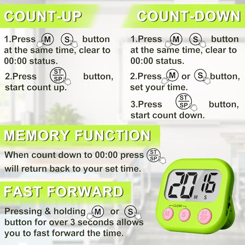 ZILLEEN Classroom Timer for Kids Teachers 2 Pack Digital Timers, Green & Yellow - color: Green & Yellow