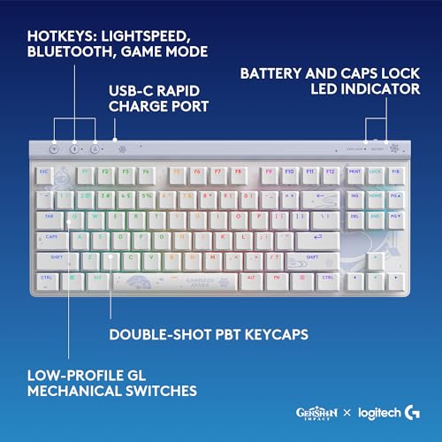 Logitech G515 TKL Wired Gaming Keyboard (Tactile) - Genshin Impact Edition | Low profile, gaming, LIGHTSYNC RGB, thin design, double-shot PBT keycaps, mechanical switches - color: Genshin Impact Edition, style: Wireless