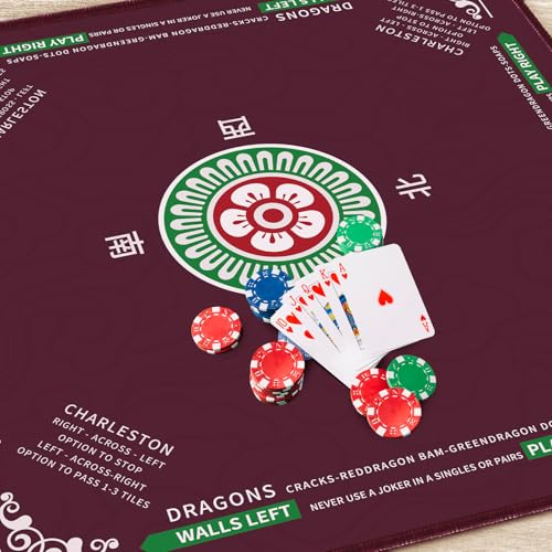 Mahjong Mat 32.4” x 32.4”, 3mm Thick Non-Slip Rubber Back Mahjong Table Mat, Noise Reduction Waterproof Mahjong Game Mat for Table, Mahjong Tile Mat for Cards, Dominoes & Board Games - color: Wine Red