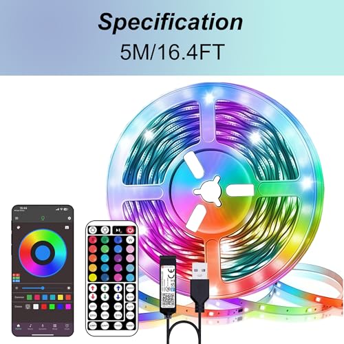 NBBUFF 16.4 ft Smart RGB LED Strip Lights,Control via App or Remote,Features Music Sync and Timer Functions,Perfect for Creating Ambiance in Bedrooms, Living Rooms, Christmas Parties, Home Decor - size: 16.4FT