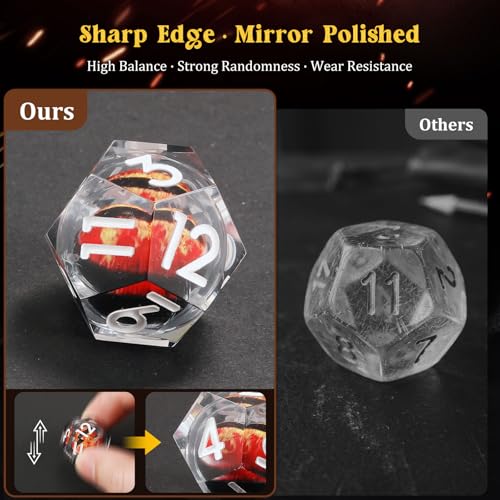 MoKo Liquid Core DND Dice Set 7PCS, Clear + Silver | Sharp Edge Resin Polyhedral, D20 D12 D10 D8 D6 D4 D%, Compatible with Dungeons and Dragons RPG, Gift Box Included - color: 1 - Clear + Sliver