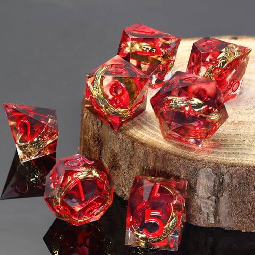 FONVGOGO Magic Lord Rings D and D Dice Set, Sharp Edge Resin DND Dice with Box 7Pcs Dungeons and Dragons Polyhedral Dice Set for Role Playing Game Gift Tabletop Games (Ring Red) - color: Ring Red
