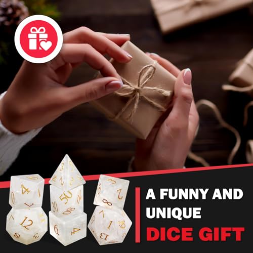 LUCKY-M Gemstone Dice DND Dice Dungeons and Dragons Dice Set RPG Dice Sets D&D Accessories Gift (C-White) - color: C-white