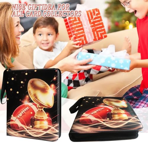 Trading Card Binder 900 Pockets, Football Card Binder Holder with 50 Removable Sleeves Fits 900 Sport Cards, Football Card Gifts Collector Album with Zipper Storage Display Case - size: 900 Pockets Football