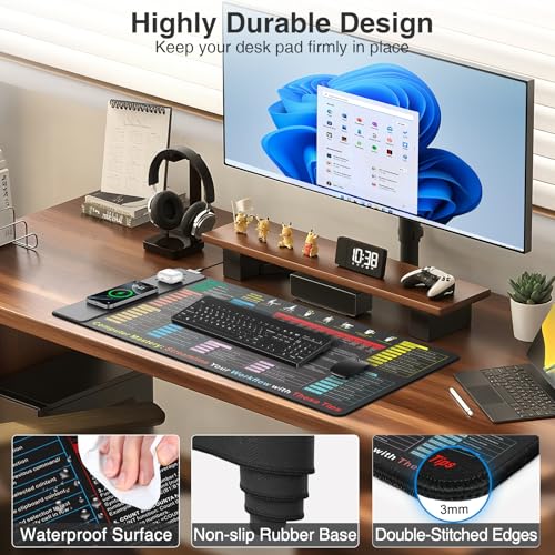 Excel Cheat Sheet Mouse Pad with Magnetic Wireless Charging, 31.5 x 15.8 in | Extended Excel Shortcuts Desk Writing Pad, Waterproof Ultra-Smooth Keyboard Mat, Non-Slip Base - color: Black-Excel Formulas-31.5"x15.8"