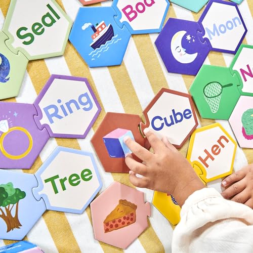 eeBoo Hexagon Puzzle Pairs - Simple Words, 33 Self-Correcting Pairs, Match Pictures to Words, Pre-Reading Activity for Preschool Kids Ages 3 and up - style: Simple Words